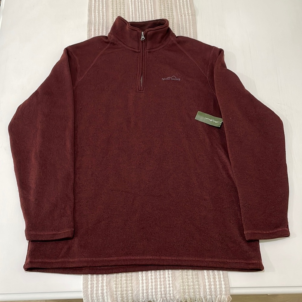 NWT Eddie Bauer quarter zip fleece sweater in maroon. 100% polyester. Men’s XL.